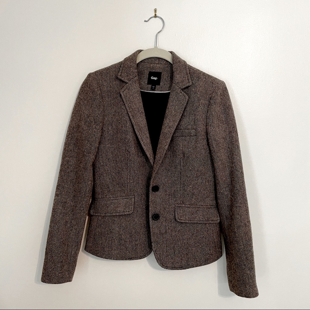 GAP Brown Tweed Blazer, subtle pinstripe lining